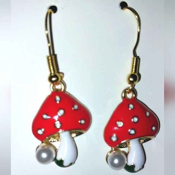 Super cute pearl mushroom dangle earrings - Picture 5 of 6